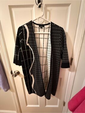Alfani Black & White Grid Open-Front Cardigan